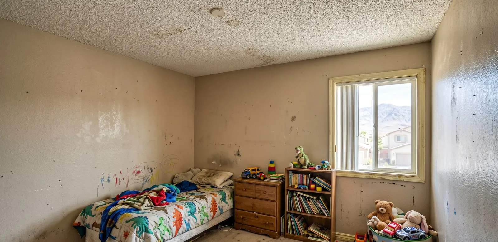 Stained, scuffed walls before painting