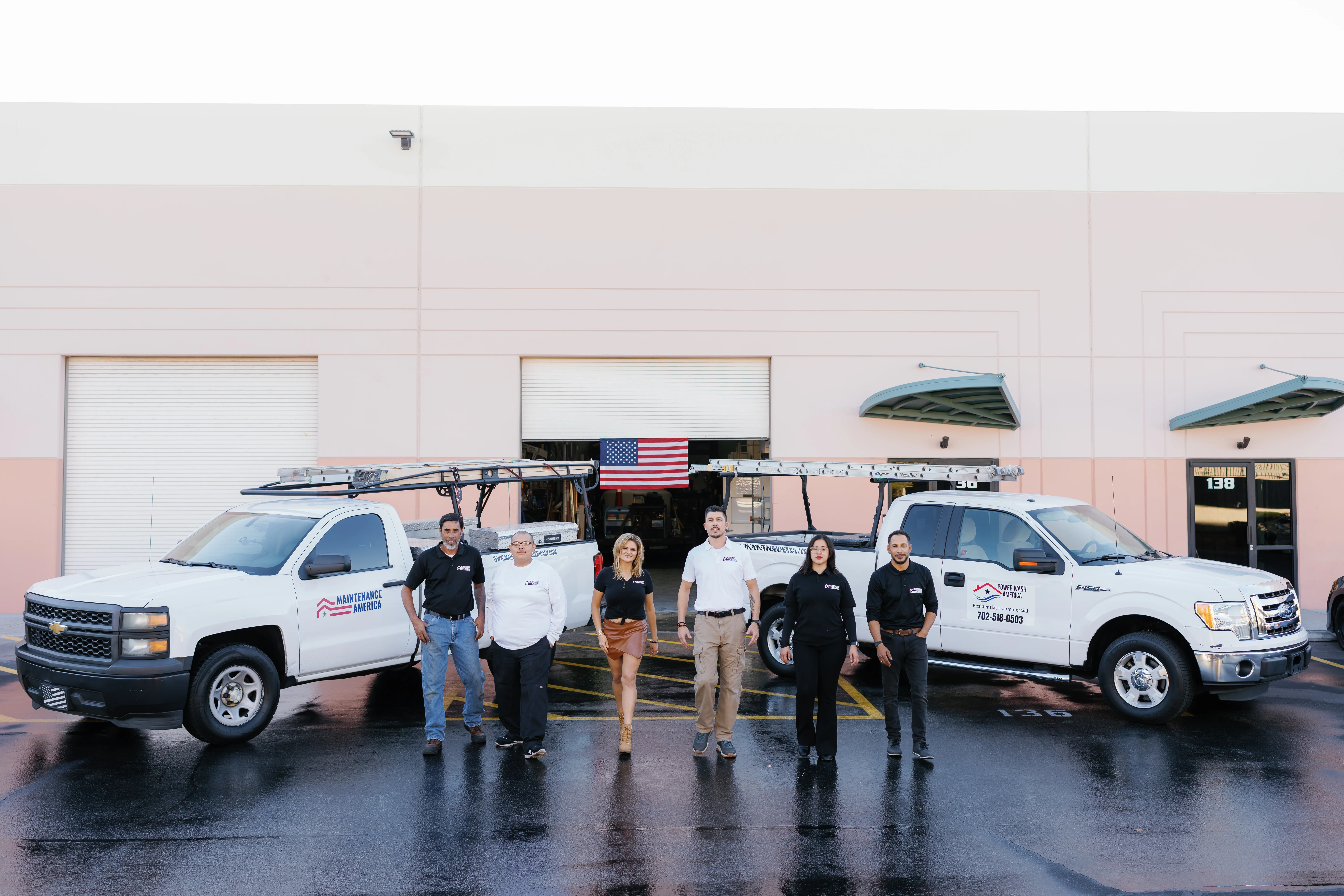 The Maintenance America team in front of their trucks in Las Vegas