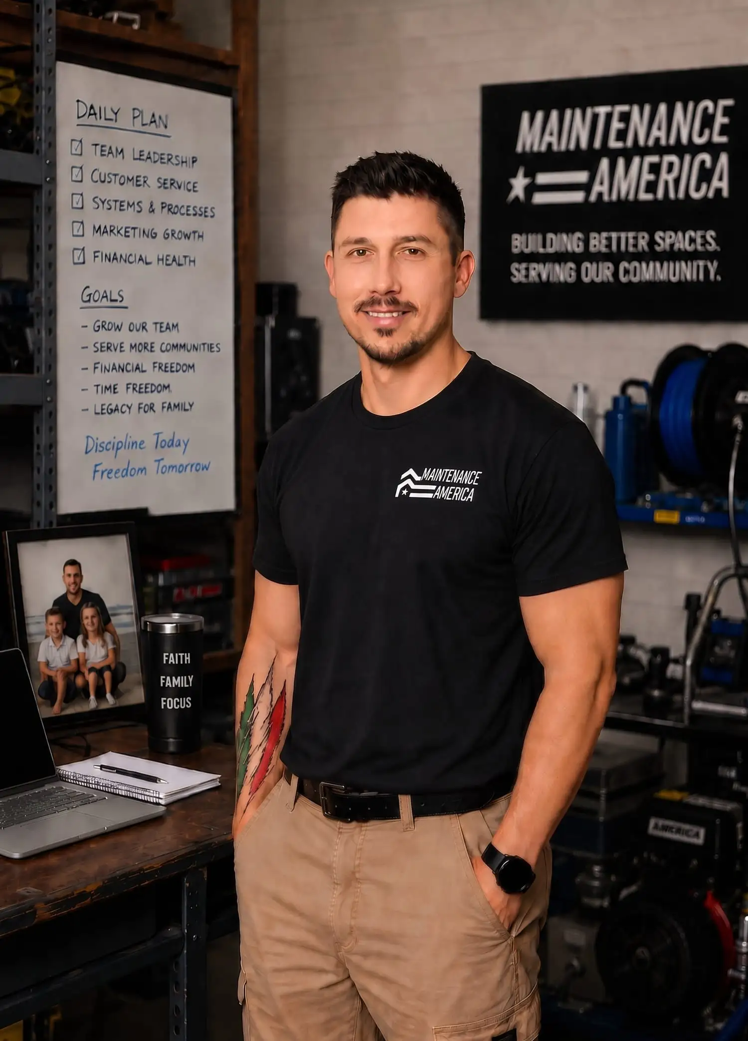Tony Cuomo, owner of Maintenance America, in the company workshop